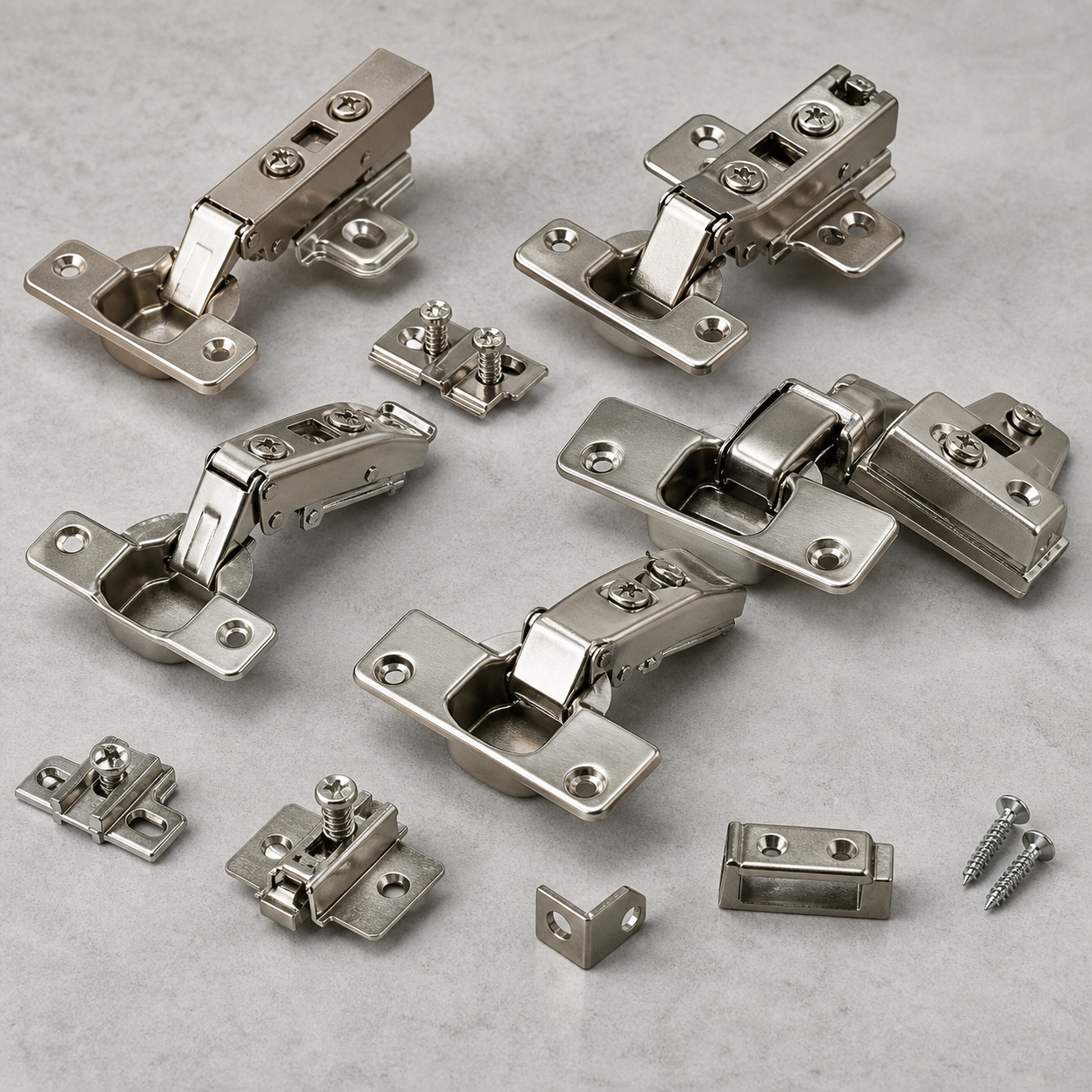 Cabinet hinges and metal fittings