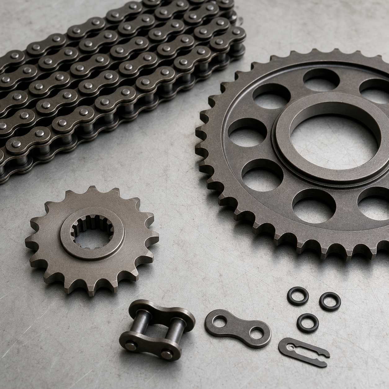 Motorcycle drive chain and sprockets