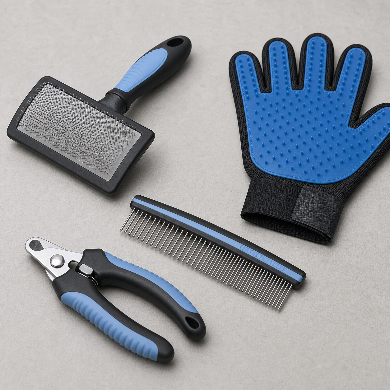 Pet grooming brushes, combs, and nail care tools